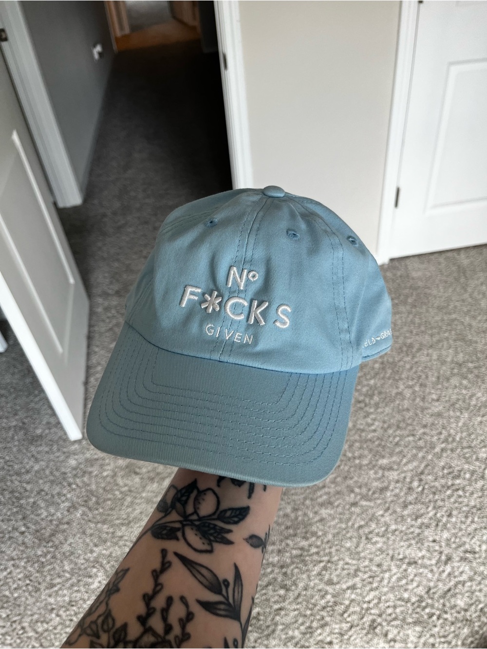 Light Blue Embroidered Statement Baseball Cap - No F*cks Given